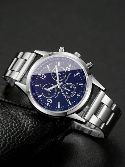 1pc Business Eye Numeric Scale Dial Classic Quartz Wrist Watch, Not Including Horloge Box view 4