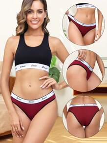 10 Packs Cotton Jacquard Letter Woven Low Waisted Bikini Underwear, Suitable For Daily Wear - 彩色 - 查看 2