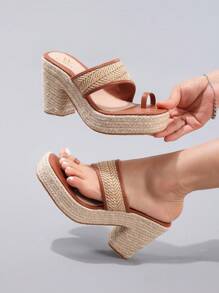 Women's Linen Rope Platform Wedge Thong Sandals, Summer Vacation Casual Waterproof Heels, Daily Fashion Lightweight Comfortable Shoes