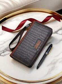 1 件时尚新款鳄鱼纹拉链钱包，适合年轻男士，实用多卡槽设计，适合作为圣诞节、新年、父亲、男朋友、毕业典礼或休闲夏季户外的生日礼物、旅行配件