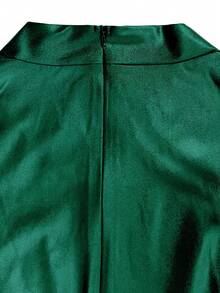 Europe And The United States Fashion Women Black Slim Short Sleeveasymmetrical Mid-Length Skirt New Mature Women Round Neck Leather  Fall Dresses For Women Sexy Bag Buttock Slit Dress Office Outfits For Women - 綠色 - 查看 6