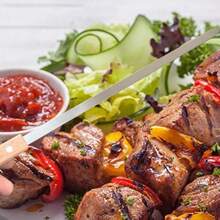 12pcs/Set Large Premium Stainless Steel Flat Skewers With Natural Wooden Handles - Heat Resistant, Suitable For Camping, Backyard BBQ, And Outdoor Parties