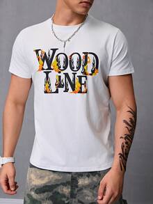 Hombres Camiseta Con Estampado Con Diseño De Letras y Llamas,Camisetas Informales De Manga Corta De Moda De Verano - Blanco - Ver 6
