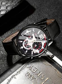 1pc Men Casual Watches Luxury Romantic Senior Business Casual For Men Calendar Pointer Button Battery Pu Leather Quartz Watch+1pc Ballpoint Pens +1pc Men Wallet School Graduation Birthday Valentine's Day Father's Day Thanksgiving Romantic Gifts For Him