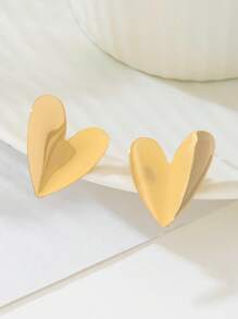 1 Pair Metallic Minimalist Heart Outline Stud Earrings, Gift For Women