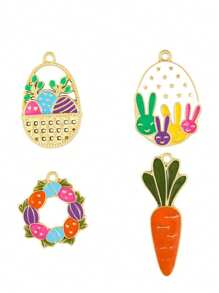 4 件套复活节兔子彩蛋合金滴油配件手工制作 DIY 手链吊坠钥匙扣手机吊坠生日礼物送朋友 - 彩色 - 查看 1