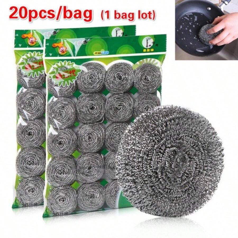 New 20pcs/Bag Stainless Steel Cleaning Ball Kitchen Cleaning Brush Pot Brushing Dish Steel Ball
