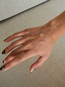 1 件简约立方氧化锆串珠链指节掸子手链，适合女性日常、约会、派对穿着、节日礼物（珠子数量随机） - 金黃色 - 查看 1