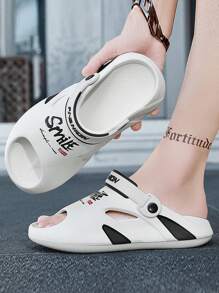 2025 新款时尚男士一脚蹬凉鞋夏季休闲拖鞋情侣装厚底沙滩人字拖防滑软底驾车鞋 - 白色 - 查看 3