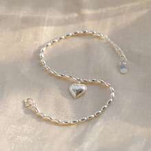 1 件 S925 纯银小珠子和心形简约设计橄榄链手链，送给女朋友/姐妹的礼物