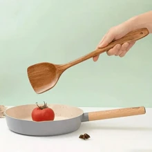 1 件/2 件优质木制烹饪勺，不粘、耐热、抗菌厨房用具 - 天然木制烹饪和上菜铲，适用于厨房配件 - 棕色 - 查看 4