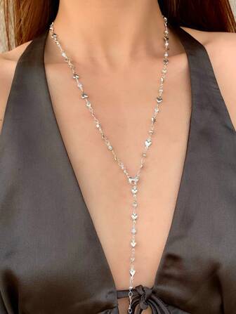 1pc Gold/Silver Sexy Y-Shaped Chain Necklace, Shiny Pendant Accessory For Daily Wear, Date, Party, Vacation, Holidays, Deep V, Anniversary, Birthday Gift, Bohemian Style, Elegant, Simple, Fashionable, Cute