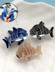 1 件新款醋酸纤维海洋系列小众动物鲸鱼发爪，创意迷你侧发夹配饰 - 彩色 - 查看 7