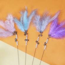 1/5 Piezas Palo de juego para gatos amantes de los gatos y madres de gatos, con plumas suaves y esponjosas de colores, provisto de campana, seguro y resistente a mordeduras, duradero, adecuado para interactuar y ejercitar a gatos amantes de los gatos y madres de gatos. Proporciona juguetes y suministros perfectos para la diversión sin fin de los amantes de los gatos y madres de gatos, juguetes lindos para sostener en la mano.