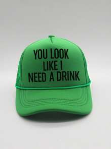 1pc Women's Printed "YOU LOOK LIKE I NEED A DRINK" Mesh Baseball Cap With Adjustable Strap, Outdoor Sun Protection Casual Hat For Spring/Autumn Travel, Beach Vacation, Tennis Cap - Baseball Cap - View 4