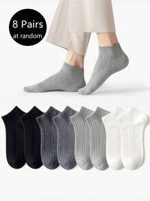 1 双 / 5 双 女士休闲简约竖条纹短袜 - 黑色 - 查看 1