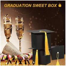 10 Stücke Abschlusskappe Geschenkbox mit Quasten - Fantasy-Thema Papier Süßigkeitenbox, geeignet für Junggesellenabschied, Abschlussfeier, Hochzeit, Geburtstagsdekoration mit Deckel und mehreren Komponenten - Verschiedenfarbig - Übersicht 9