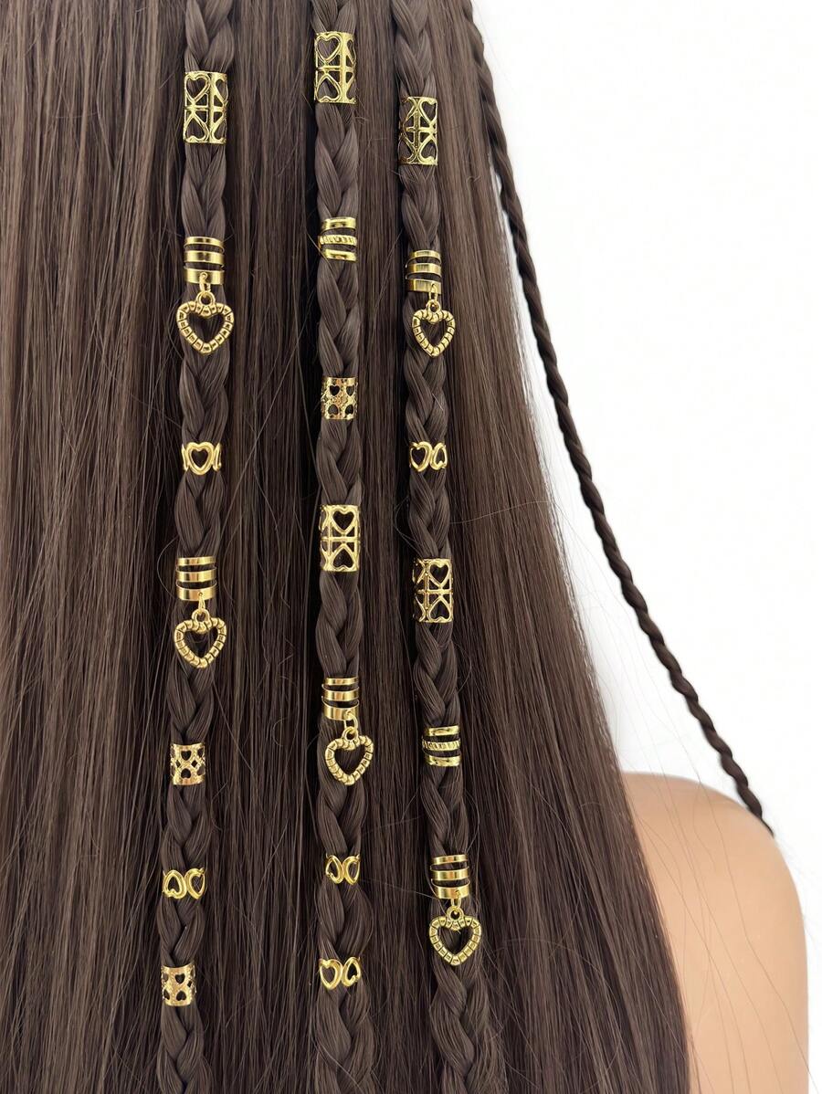 45pcs DIY Heart-Shaped Hair Ring Accessories Metal Cutout Adjustable Fashion Simple Dreadlocks Beads Suitable For Women Dating Valentines