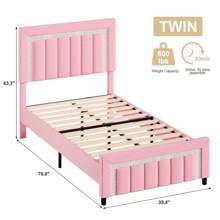 Upholstered Bed Frame With Vertical Channel Tufted Headboard, No Box Spring Needed, Easy Assembly, White/Pink/Black, Twin/Full/Queen/King - 粉色 - 查看 7