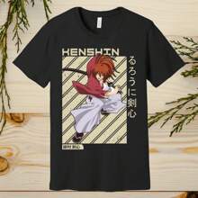 Kenshin Himura Rurouni Kenshin T-Shirt Samurai Anime Graphic Tee Unisex Japanese Manga Shirt Otaku Gift  Anime Fan Appare.Jpg - màu đen - Xem 1