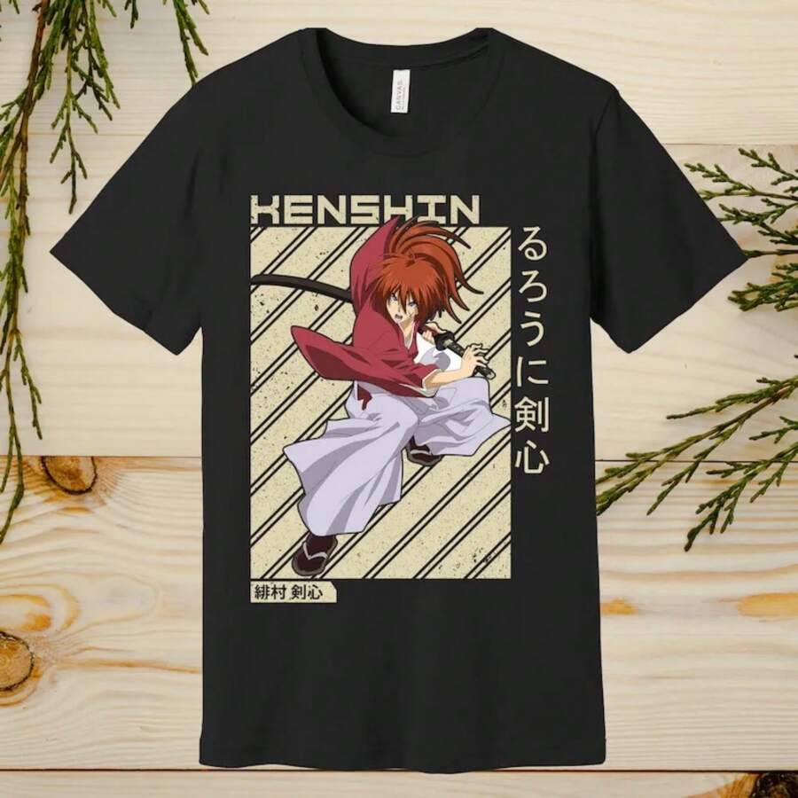 Kenshin Himura Rurouni Kenshin T-Shirt Samurai Anime Graphic Tee Unisex Japanese Manga Shirt Otaku Gift  Anime Fan Appare.Jpg - màu đen - Xem 1