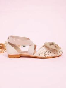 女童春季时尚尖头平底鞋，青少年学生平底户外休闲鞋，蕾丝白色尖头时尚鞋，舒适休闲鞋，适合婚礼 - 杏色 - 查看 4