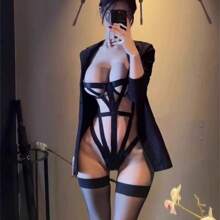 Sexy Cross Secretary Uniform Hot Girl European And American Outdoor Hollow Free To Take Off One-Piece Flirting Erotic Lingerie  Bondage Female - 黑色 - 查看 1