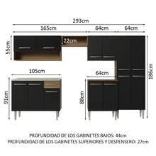 Cocina Integral Completa Modular Madesa Emilly 293cm Con Tarja Color Marrón/Negro 09 - Negro - Ver 4