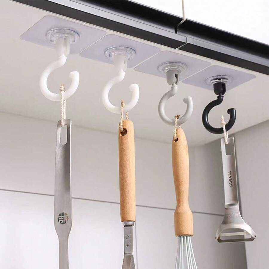 3pcs Multi-Purpose Adhesive Hooks, Rotatable Ceiling Mounted Hanging Hooks, Strong Sticky Hooks For Kitchen, Bathroom, Wall, Key, Clothes Hanger, Random Colors