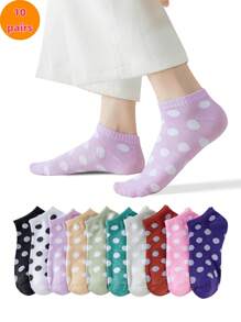 1/5/8/10 双女士圆点短袜，轻薄、透气、舒适柔软、休闲百搭 - 彩色 - 查看 1