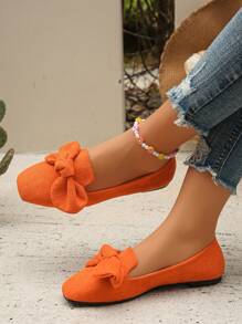 Mocasines casuales anaranjados con puntera redonda, tallas grandes para mujer, de slip-on, cómodos, con decoración de lazo, transpirables con suela blanda antideslizante, nuevo para primavera/otoño - Naranja - Ver 3
