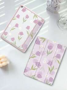 Ayotu 1 pieza Funda con diseño de flor, con soporte para bolígrafo, con función de suspensión/activación automática, con función antideslizante, para iPad