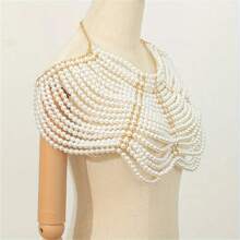 1pc Luxury Vintage Multi-Layer Handmade Beaded Faux Pearl Body Chain, Retro Sexy Style, Fashionable Accessory - White - View 2