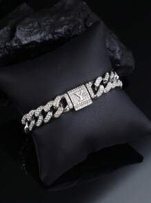 1pc Shiny Cuban Link Letter Bracelet, Fully Paved With Rhinestones, Unisex Hip-Hop Style Multi-Layer Plated, Perfect Gift For Valentine's Day/Anniversary/Birthday/Mother's Day/Father's Day - A - View 23