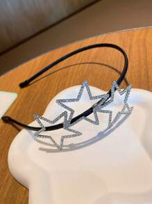 Y2K Hollow Star Haarklem, Minimalistische Ster & Strass Decor Metallic Geperst & Antislip Haarband voor Vrouwen, Schattige Stijl, Strass Accent, Modieuze Hoofdband Voor Vrouwen, Haaraccessoire, Cadeau Voor Eid, Ramadan