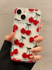 1 件红色樱桃印花透明气囊防摔 TPU 手机壳适用于 16 15 14 13 12 11 Pro Max、S24/23/22/21 Ultra、A55/54/53/52/51 防水防震防刮 - 彩色 - 查看 1