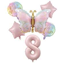 Set de globos con efecto degradado de mariposas y perlas para decoración de fiesta de cumpleaños, paquete de 1-9 unidades