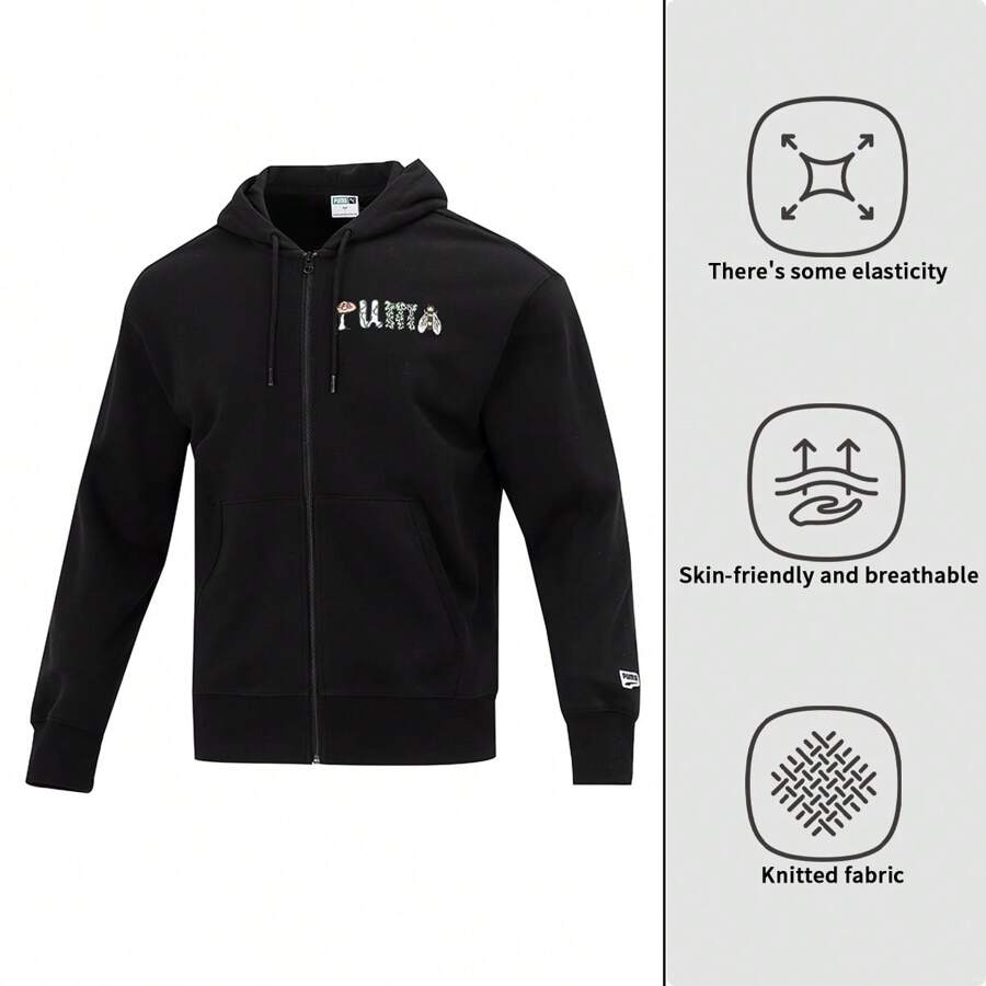 Puma 男裝毛圈針織連帽外套Downtown Graphic FZ Hoodie生活系列外套 535178-01 - 黑色 - 查看 1