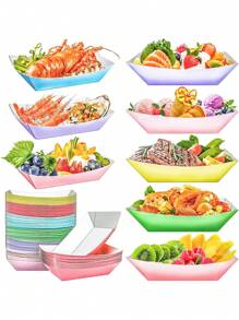 30件/10件/2件-彩色纸质食物船托盘一次性纸船，牛皮纸霓虹灯食物船，彩色纸质食物服务托盘船托盘，用于小吃爆米花甜点水果玉米饼薯条 - 彩色 - 查看 10