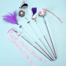 1/5 Piezas Palo de juego para gatos amantes de los gatos y madres de gatos, con plumas suaves y esponjosas de colores, provisto de campana, seguro y resistente a mordeduras, duradero, adecuado para interactuar y ejercitar a gatos amantes de los gatos y madres de gatos. Proporciona juguetes y suministros perfectos para la diversión sin fin de los amantes de los gatos y madres de gatos, juguetes lindos para sostener en la mano.