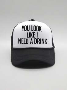 1pc Women's Printed "YOU LOOK LIKE I NEED A DRINK" Mesh Baseball Cap With Adjustable Strap, Outdoor Sun Protection Casual Hat For Spring/Autumn Travel, Beach Vacation, Tennis Cap - Baseball Cap - View 3