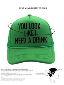 1pc Women's Printed "YOU LOOK LIKE I NEED A DRINK" Mesh Baseball Cap With Adjustable Strap, Outdoor Sun Protection Casual Hat For Spring/Autumn Travel, Beach Vacation, Tennis Cap - Baseball Cap - View 7