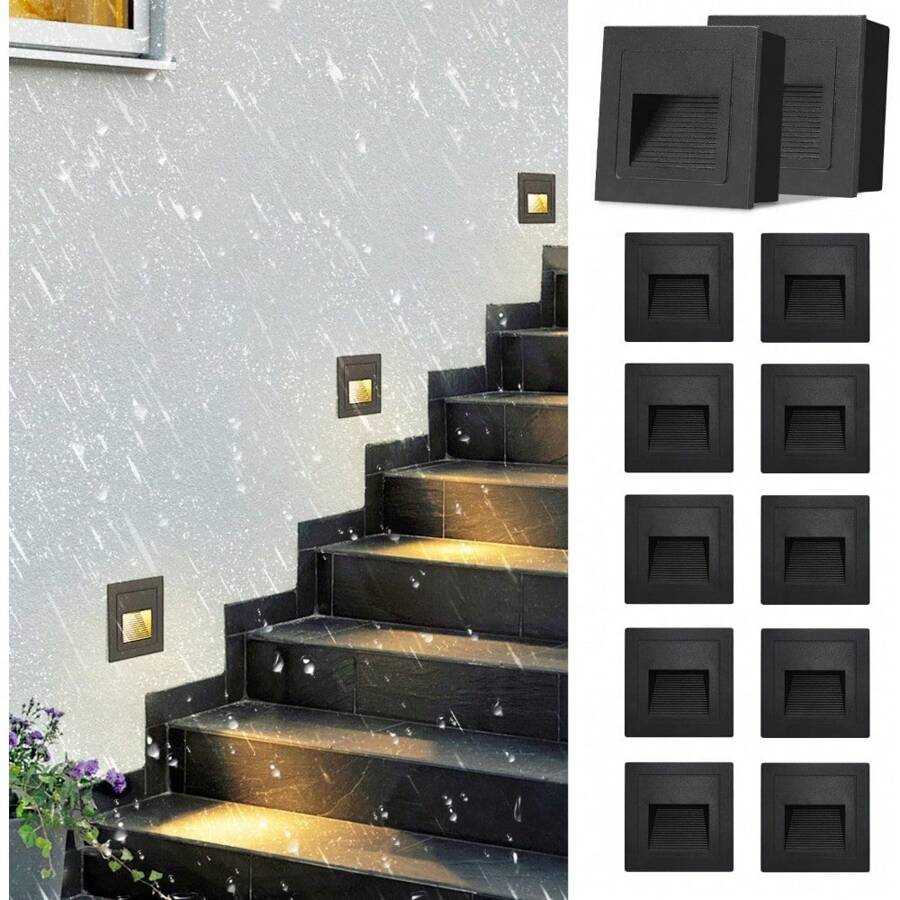 YICALE Lampara Escalera Pared,8Pzs 3000K 3W,Lamparas de Pared Interior de Casas Aluminio,Impermeable Luces Para Escaleras Interiores,Lámpara de Pared Para Escalera,Recamara,Pasillo(Luz cálida,Negro) - Negro-10P - Ver 1