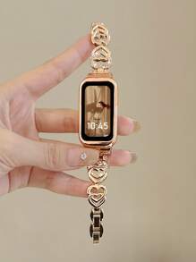 1pc 2-In-1 Rhinestone Heart Design Strap And Metal Band Watch Case For Band 9/8/7/6, Business Style For Men And Women, Compatible With Huawei Band 10 - Rose Gold - View 11