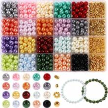 600Pcs Pearl Beads For Bracelets Making Kit -20 Colors 8mm Pearl Beads With Gold Spacer Beads For DIY Craft Bracelet Necklace Earrings Jewelry Making, Friendship Bracelet Kits For Beginner Adult
