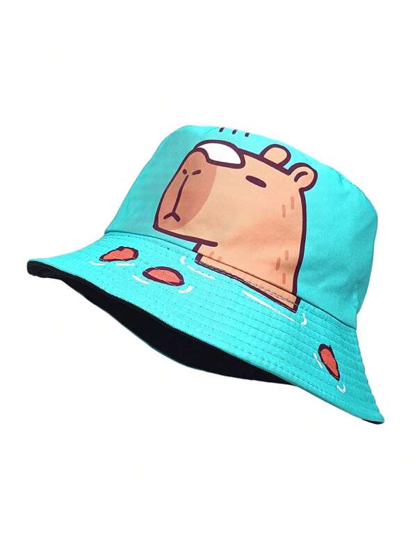 1 Peça Novo Chapéu Estampado com Animal Cartoon, Chapéu Solar para Exteriores, Chapéu Protetor Solar, Chapéu de Verão Casual Unissex, Adequado para Esportes Ao Ar Livre, Uso em Festa. Poliéster, Bordado, à Prova de Vento, Proteção UV, Decorativo.