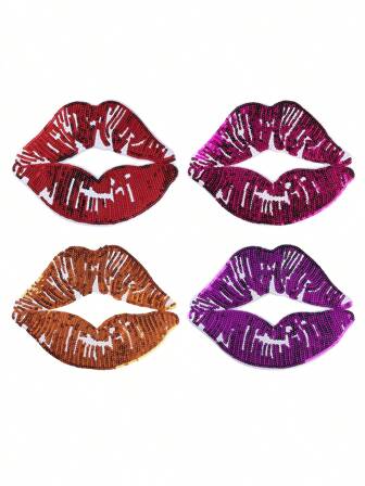 4片红色、紫色、橙色嘴巴图案熨烫贴片，DIY服装配饰，刺绣缝纫贴片，服装装饰徽章，个性化贴花，适用于衣服、鞋子、包包、节日派对、夏季、学校等场合。