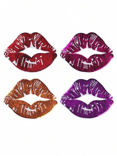 4pcs Red, Purple, Orange Mouth Design Iron-On Patches, DIY Apparel Accessories, Embroidery Sewing Patches, Clothing Decoration Badges, Personalized Appliques For Clothes, Shoes, Bags, Holiday Party Summer, School