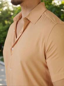 Men's Slim Fit Short Sleeve Linen Look Dress Shirt