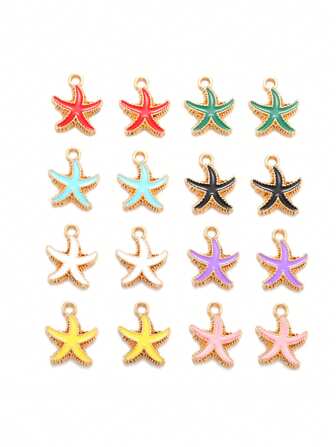 10 件 8 色锌合金金属珐琅海星吊坠适用于 DIY 手链项链首饰制作 18*15 毫米 W237